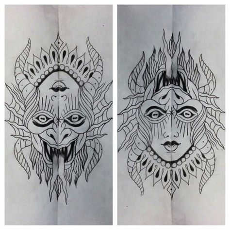 Double trouble School Tattoo Ideas, Illusion Tattoo, Cthulhu Tattoo, Tattoo Meaningful, Optical Illusion Tattoo, History Tattoos, Demon Tattoo, Traditional Tattoo Sleeve, Flash Tattoo Designs