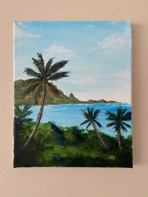 Paintings Of Hawaii, Painting Ideas Hawaii, Hawaii Acrylic Painting, Hawaii Painting Ideas, Hawaiian Painting Ideas, Hawaii Painting Easy, Hawaii Drawing, Clare Paint, Hawaiian Painting