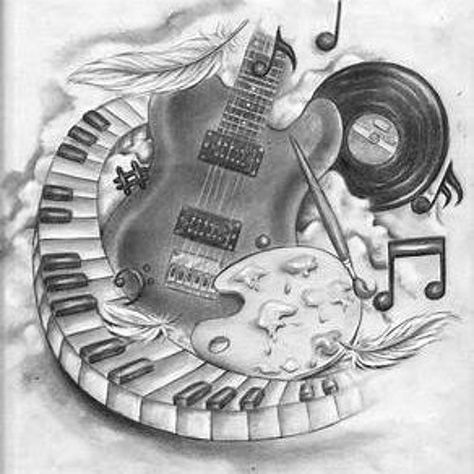 RHYTHM SECTION...2.0 by Rhythm...Section Drawing Guitar, Piano Drawing, Piano Tattoo, Musical Instruments Drawing, Music Notes Tattoo, Music Notes Art, Favorite Tattoos, Dj Art, Instruments Art