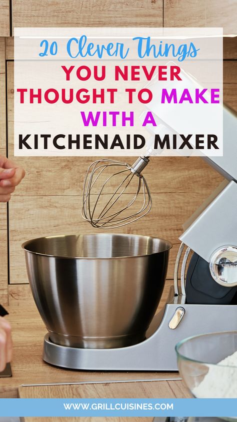 Unlock the full potential of your KitchenAid mixer with these 20 brilliant hacks, tips and tricks  you’ve never heard before! From making homemade pasta and ice cream to shredding chicken and preparing fresh salsa, these clever tips will revolutionize your kitchen routine. Discover how to use your mixer’s attachments for everything from grating cheese to creating custom nut butters. Perfect for maximizing efficiency and creativity in your cooking and baking. 🥄✨ #KitchenAidHacks #CookingTips Kitchenaid Mixer Attachment Uses, Things To Make With My Kitchenaid Mixer, Kitchen Stand Mixer Recipes, Making Butter With Kitchenaid, Mixer Decals Kitchenaid, What To Make With A Kitchenaid Mixer, Uses For Kitchenaid Mixer, Kitchenaid Mixer Ideas, Kitchenaid Attachment Uses