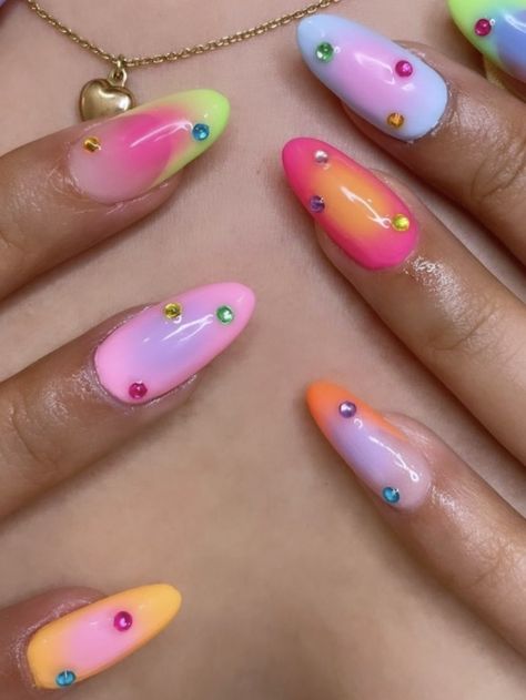 Bride Nails Wedding, Do It Yourself Nails, Colorful Nail, Gem Nails, Colorful Nail Designs, Nagel Inspo, Cat Kuku, Spring Nail, Nail Designs Spring