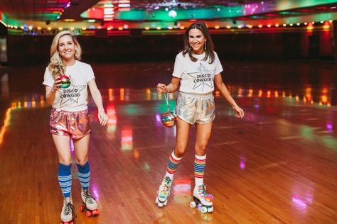 Roller Disco Party – Mrs. Southern Social Roller Disco Party, Disco Party Costume, Disco Roller Skating, Skate Outfit, Roller Skate Birthday, Roller Skating Outfits, Skate Birthday, Roller Skating Party, Disco Club