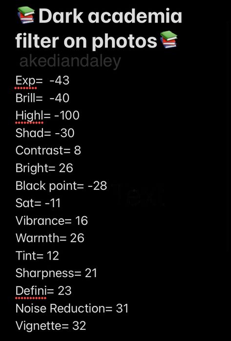 This is a dark academia filter i made myself📚 Dark Academia Filter, Iphone Filters Photo Editing, Photo Edit Settings, Iphone Filters, Kunci Piano, Vintage Photo Editing, Photography Tips Iphone, Photography Editing Apps, Dark Academy