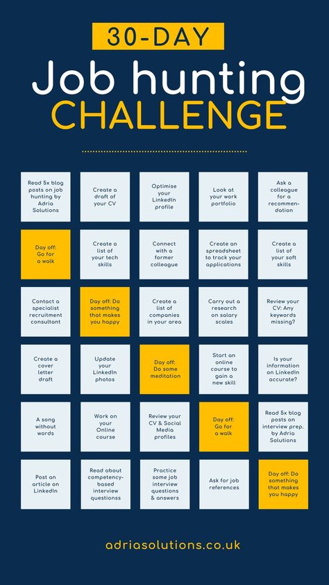 Looking for your next career move? Maybe you're unemployed at the moment, looking forward to starting your career or thinking of a career move. Whatever your situations, the Adria Solutions' 30-day job-hunting challenge will help you find that dream job without losing the motivation or feeling stressed. The idea is to take small concise steps towards building your personal and professional brand and make you a better candidate. Are you ready to take the leap? Find Dream Job, Looking For New Job, List Of Jobs Career Ideas, Job Hunting Motivation, Highschool Student, Board Themes, Most Common Interview Questions, Accounting Career, Applying For A Job