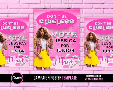 PinkPalaceDesigns - Etsy Clueless Campaign Poster, Miss Junior Campaign Posters, Poster Student Council, Homecoming Flyer Ideas, Campaign Posters Design Ideas, School Campaign Posters, Homecoming Poster, Homecoming Campaign, Student Council Campaign