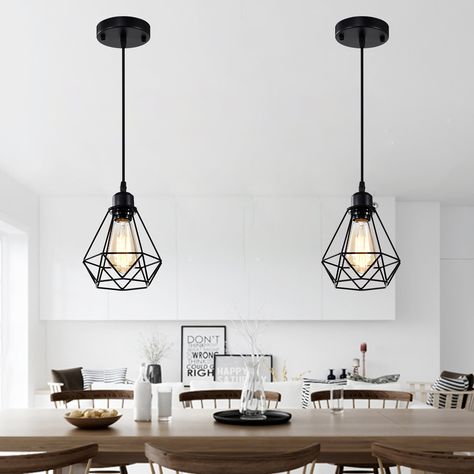 Pendant Lighting Over Dining Table Black, Pendant Lights Entryway, Black Metal Pendant Lights, Black Geometric Pendant Light, Modern Country Kitchen Lighting, Black Iron Pendant Lighting, 2 Lights Over Kitchen Island, Ceiling Lights Hanging, Black Lights Above Kitchen Island