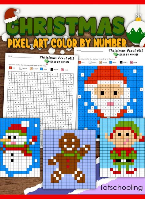 FREE printable Christmas coloring worksheets for kids to color pixels by number with a fun holiday theme! Christmas Worksheets Kindergarten, Christmas Color By Number, Christmas Mystery, Coloring Worksheets, Christmas Worksheets, Pixel Color, Christmas Kindergarten, Math Coloring, Christmas Math