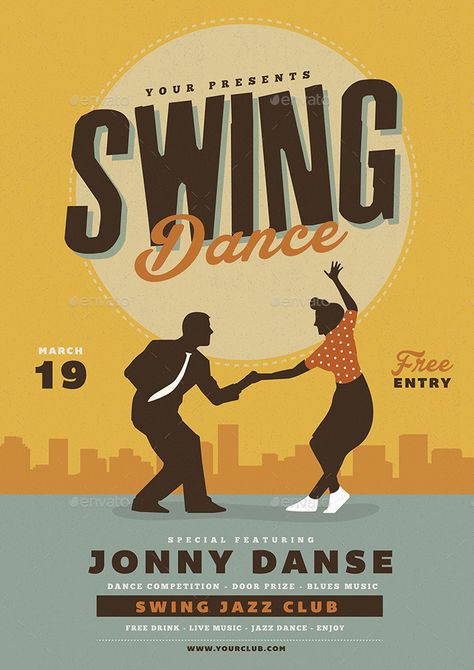 Retro Swing Dance Party Flyer Preview - GraphicRiver Dance Event Poster, Dance Poster Design, Vintage Advertising Art, Dance Themes, Musical Theme, Jazz Poster, Dance Event, Dance Poster, Swing Dance