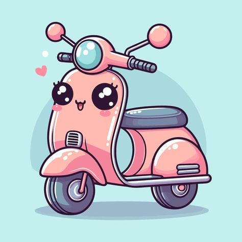 Cute Scooter Bike Vector Illustration, a cartoon character on a scooter. Cartoon Scooter, Vespa Vector, Cute Scooter, Scooter Illustration, Bike Cartoon, Cartoon Bike, Scooter Drawing, Black Scooter, Cat Mascot