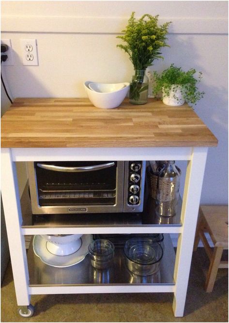 My new Ikea Stenstorp kitchen cart is everything I dreamed and more. Microwave Stand Ideas Small Kitchens, Ikea Kitchen Cart, Diy Kitchen Cart, Hide Appliances, Appliance Storage, Kitchen Appliance Storage, Kitchen Storage Hacks, Kitchen Storage Cart, Garage Studio