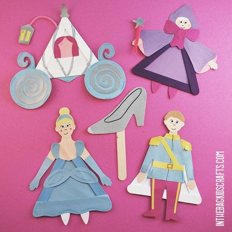 This Cinderella Craft collection is part of a larger fairy tale craft collection. Each one comes with a free printable template. Make them all and tell stories or put on a puppet show. Cinderella Crafts For Kids, Cinderella Activities, Cinderella Crafts, Fairy Tale Crafts, Light Blue Paints, Puppet Crafts, Sharpie Marker, Purple Paint, Fairy Tale Characters