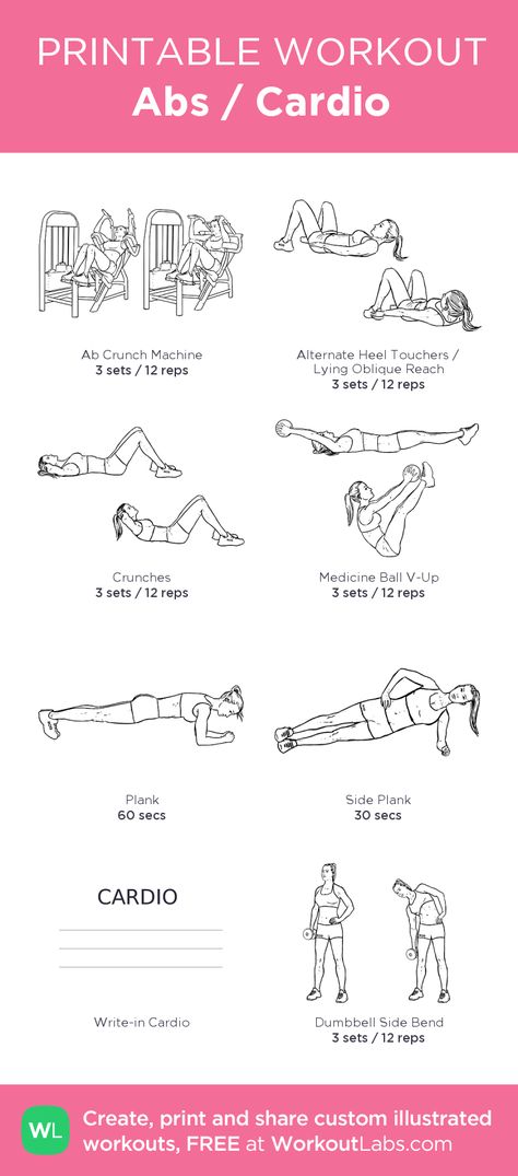 Abs / Cardio: my visual workout created at WorkoutLabs.com • Click through to customize and download as a FREE PDF! #customworkout Workouts Routine, Rock Hard Abs, Core Workout Videos, Abs Cardio, Killer Ab Workouts, 6 Pack Abs Workout, Printable Workout, Ab Day, Effective Ab Workouts