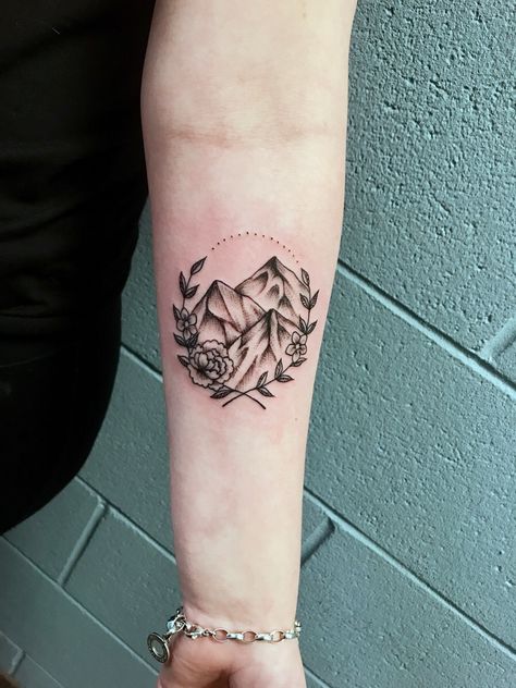 Butterfly With Mountains Tattoo, Alberta Tattoo Ideas, Mountain And Flower Tattoo, Alberta Tattoo, Kansas Tattoo, Alberta Mountains, Mountains Tattoo, Mountain Tattoo Design, Ring Finger Tattoos