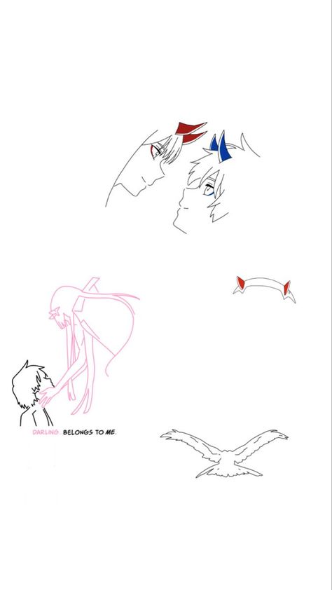 002 Tattoo Anime, Darling In The Franxx Zero Two Sketch, Zero Two Tattoo Design, Darling In The Franxx Tattoo Ideas, Zerotwo Tattoo, Darling In The Franxx Drawing, Darling In The Franxx Tattoo, Kakegurui Tattoo, Minimalistic Anime Tattoo