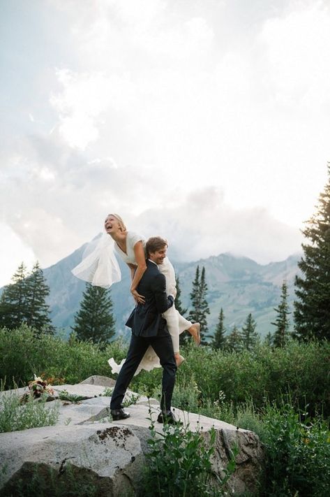 Happy Wedding Photography, Happy Bride And Groom, Goofy Wedding Photos, Goofy Wedding Pictures, Mountain Wedding Photoshoot, Playful Wedding Photos, Wedding Photos Mountains, Mountain Wedding Ceremony Decor, Brooke Schultz