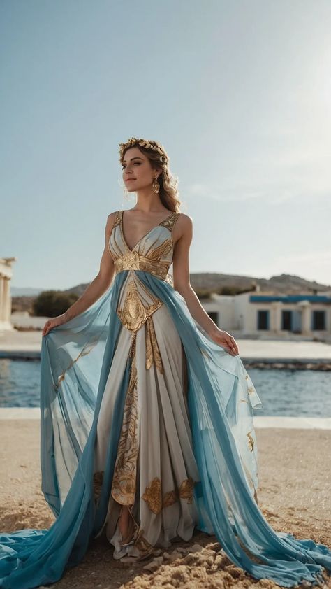 Rock Your Style: 15 Greek Goddess Outfit Ideas for Roblox - Cheerful Talks Greek Gods And Goddesses Prom Dress, Greek Royalty Clothing, Greek Inspired Dress Goddesses, Apollo Inspired Outfits, Fantasy Goddess Outfit, Greek Dress Aesthetic, Greek Goddess Clothing, Greek Style Outfit, Greek Goddess Prom Dress