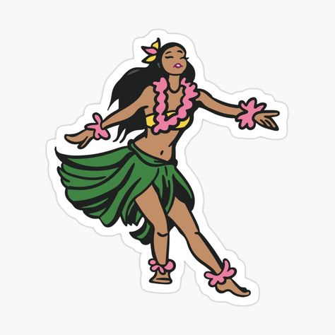 Hawaii Stickers Aesthetic, Hula Girl Drawing, Hawaiian Stickers, Mermay 2024, Hawaii Stickers, Surfboard Drawing, Dancer Drawing, Hawaiian Girl, Hawaii Theme