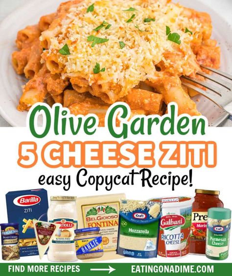 5 Cheese Ziti Recipe, Olive Garden 5 Cheese Ziti, 5 Cheese Ziti, Cheese Ziti, Five Cheese Ziti, Crockpot Dinner Recipes, Olive Garden Recipes, Ziti Recipes, Baked Ziti Recipe