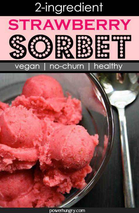 Easy, healthy, 2-ingredient strawberry sorbet made with strawberries & maple syrup! It take minutes to prepare and does not require an ice cream maker. Strawberry Sherbert, Myplate Recipes, Strawberry Sorbet Recipe, Vegan Sorbet, Sherbet Recipes, What Is Healthy Food, Sorbet Recipe, Sorbet Ice Cream, Strawberry Sorbet