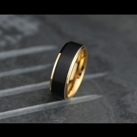 Men's Black and Gold Wedding Band | Engravable | Gatsby Gold – Northern Royal, LLC Mens Wedding Rings Black And Gold, Black And Gold Mens Wedding Ring, Mens Wedding Bands Gold And Black, Black And Gold Mens Wedding Band, Black Wedding Ring Men, Black And Gold Wedding Band, Black Wedding Bands For Men, Black Wedding Rings For Men, Antler Rings Women