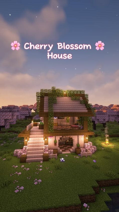 I made a simple Cherry Blossom House 🌸✨#minecraft #minecraftbuilds #minecrafttutorial | Instagram House Inspiration Minecraft, Minecraft House Aesthetic Ideas, Houses In Minecraft Ideas, Minecraft World Seeds Cherry Blossom, Easy Cherry Blossom House Minecraft, Mincraft Idea Houses Coquette, Small Pink Minecraft House, Cute Minecraft House Ideas Easy, Dark Oak And Cherry House Minecraft