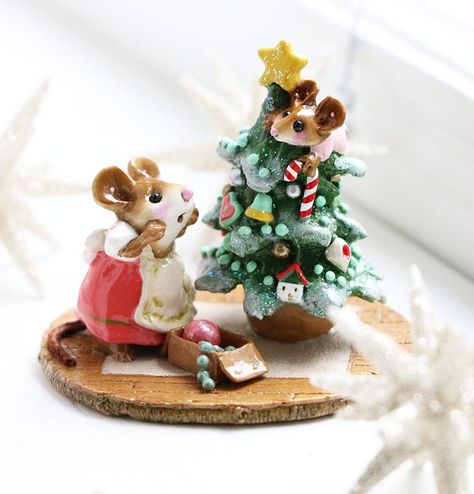 Charming Tails Mice, Mouse Cookies, Clay Idea, Raising Canes, Wee Forest Folk, Monkey Doll, Wee Folk, Polymer Clay Christmas, Christmas Baby Shower