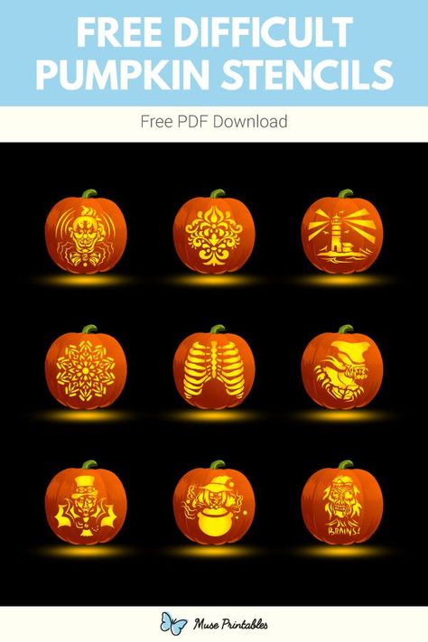 Free difficult stencils for pumpkin carving. View the stencils at https://museprintables.com/c/pumpkin-stencils/category/difficult/ Stencils For Pumpkin Carving, Pumpkin Carving Printables, Free Printable Pumpkin Carving Stencils, Pumpkin Carving Templates Free, Pumpkin Templates Free, Printable Pumpkin Carving Stencils, Free Printable Stencils, Pumpkin Carving Stencils Templates, Printable Pumpkin Stencils