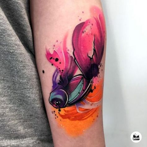 Watercolor Fish Tattoo, Color Tattoo Ideas, Ideas For Tattoos, Colored Tattoo, Watercolor Rose Tattoos, Colorful Tattoo, Colour Tattoo, Tattoo Ideas Unique, Fire Tattoo