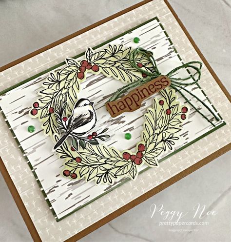 Handmade card made with the Winterly Tree Tops Bundle by Stampin\' Up! created by Peggy Noe of Pretty Paper Cards #winterlytreetops #stampinup #peggynoe Nest Of Winter Stampin Up Cards, Stamping Up Wintery Tree Tops, Stampin Up Bird Cards, Stampin' Up Winterly Tree Tops, Wintery Tree Tops Stampin Up Cards, Stampin Up Forest Friends, Nests Of Winter Su, Stampin Up Nests Of Winter Cards, Winterly Treetops Su