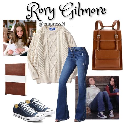 Rory Gilmore Jumper Outfit, Aesthetic Outfits Sweaters, Rory Gilmore First Episode Outfit, Rory Gilmore Bag, Rory Gilmore Outfit Inspo Summer, Rory Gilmore Jumper, Rory Gilmore Style Outfits Season 1, Rory Gilmore Shoes, Rory Gilmore Jeans