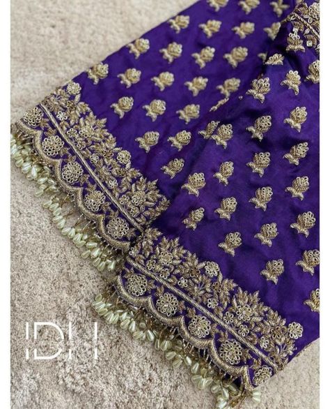 Buy Handmade Purple and Gold Maggam Zardosi Blouse With Stones online on Etsy India. Shop for handmade, vintage and unique Womens Blouses items from NewStarCreationIN online on Etsy Zardosi Blouse, Latest Bridal Blouse Designs, Boat Neck Blouse Design, Maggam Work Blouse, Maggam Work Designs, Latest Model Blouse Designs, Traditional Blouse Designs, Cutwork Blouse Designs, Wedding Blouse Designs