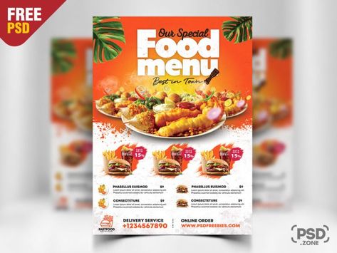 Fast Food Restaurant Flyer PSD - PSD Zone Menu Sans Gluten, Food Business Card, Menu Card Design, Restaurant Poster, Free Psd Flyer Templates, Menu Flyer, Food Menu Template, Fast Food Menu, Food Template