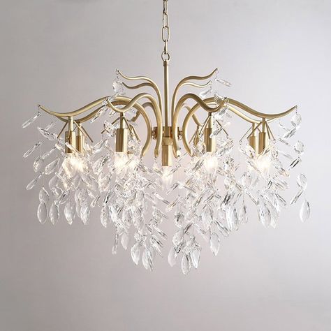 Add a touch of elegance to your space with this stunning 9-light crystal chandelier. The crystal lampshade and polished metal structure make the perfect combination of modern and glam style. Rustic Light Fixtures, Modern Christmas Decor, Crystal Chandelier Lighting, Unique Chandeliers, Suspended Lighting, Chandelier Pendant, Gold Chandelier, Crystal Design, Willow Tree