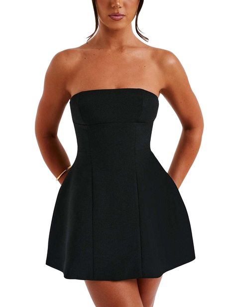 PRICES MAY VARY. Material:96% Polyester+4%spandex.This A-Line strapless skater dress is made of polyester fabric, stretchy, soft and comfortable, Smooth touch and skin-friendly. offering not just comfort but also excellent breathability, even during the brutal summer. it's very versatile. It's a must-have for your wardrobe Features:The Strapless Party Dress features a hidden zipper back ,strapless dress for women, Tube top strapless mini dress,double layered,Sleeveless backless mini dress, A-lin Skater Party Dress, Black And Gold Mini Dress, 21st Birthday Dinner Outfit Classy, Hoco Mini Dresses, Homecoming Dresses Loose, Black Dresses For Party, Black Mini Dress Formal, Classy Birthday Dress, Christmas Cocktail Dress