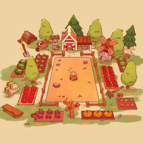 Cute Farm Illustration, Farm Concept Art, Isometric Farm, Farm Illustration, Farm Games, Editorial Art, 2d Game Art, Isometric Art, Kawaii Illustration