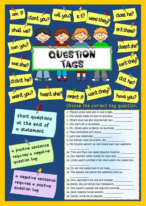 Question tags - Ficha interactiva Question Tag, Forming Questions Worksheet, Was Were Questions Worksheet, Question Tags Worksheet With Answers, Question Tags Grammar, Wh Questions Kids, English Posters, English Exercises, Speaking Activities