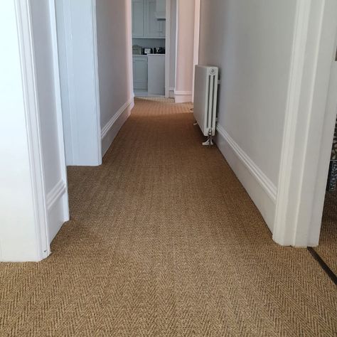 Alternative Flooring Sisal Herne 4421 Sisal Carpet Installation in Wimbledon Gardeners Cottage, Sisal Flooring, Alternative Flooring, Sisal Carpet, Natural Carpet, Cabin Floor, Hallway Carpet Runners, Hallway Designs, Beach Room