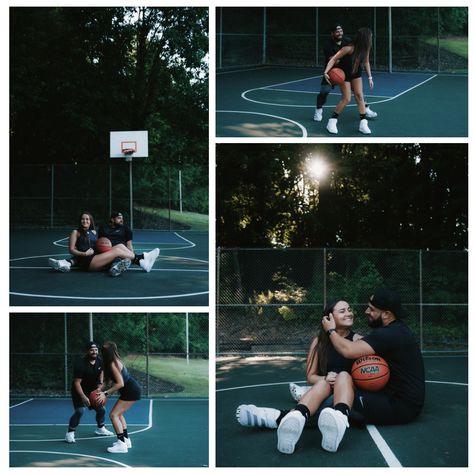 Family Basketball Photo Shoot, Love And Basketball Photo Shoot, Basketball Maternity Pictures, Basketball Theme Wedding, Couple Basketball Picture Ideas, Sports Engagement Photos, Basketball Couple Pictures, Basketball Engagement Photos, Valentines Photography Couples