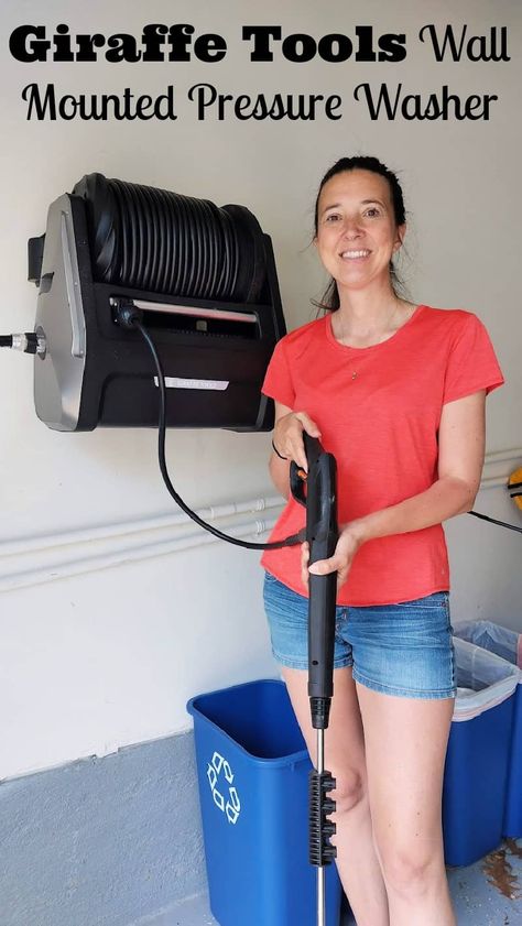 Garage Pressure Washer Setup, Organizing Garage, Pressure Washer Tips, Car Wash Mitt, Garage Entryway, Retractable Hose, Garage Storage Solutions, Arizona House, Garage Organization Diy