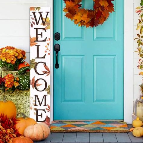 Fall Wooden Porch Sign Front for Door Decoration Decorations Welcome Fall Autumn- Standing Hanging Home Front Door Wall Yard sign PartyIndoor Outdoor Decoration,47.2"H Fall Welcome Signs For Porch, Fall Welcome Sign Front Door, Rustic Fall Porch, Fall Welcome Sign, Home Front Door, Fall Front Porch Decor Ideas, Welcome Signs Front Door, Fall Leaf Garland, Wooden Porch