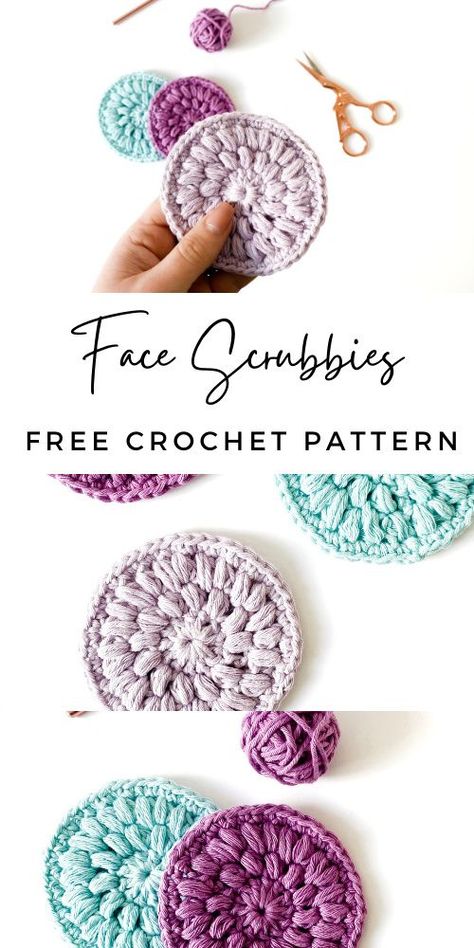 Scrubbies Crochet Pattern, Quick Crochet Gifts, Puff Stitch Crochet, Crochet Scrubbies, Care For Yourself, Face Scrubbies, Knitted Washcloths, Quick Crochet Patterns, Crochet Faces