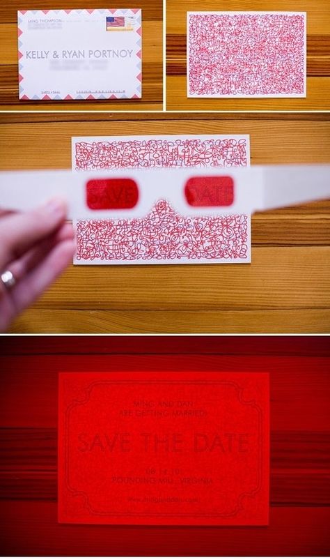 The 3-D Secret Decoder Message | 36 Cute And Clever Ways To Save The Date Date Cards, Save The Date Cards, White Wedding, Wedding Blog, Save The Date, Wedding Stationery, Stationery, Red, White