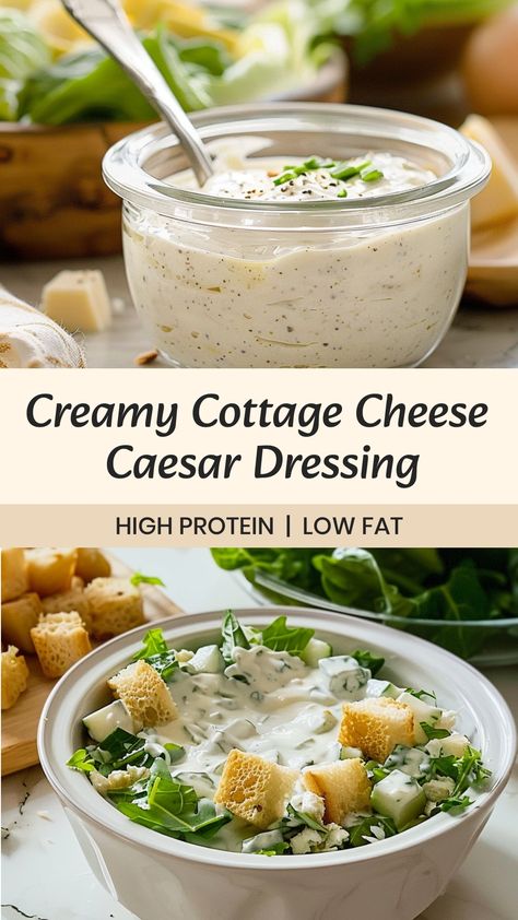 Indulge in the creamy goodness of cottage cheese with a twist by trying our delicious Caesar dressing recipe! This simple and flavorful dressing is perfect for salads, veggie dips, or as a tasty spread. Made with wholesome ingredients, it's a healthier alternative that doesn't compromise on taste. Elevate your meals with this easy-to-make cottage cheese Caesar dressing that your family will love.  Ingredients 1/3 cup cottage cheese 1/3 cup almond milk 1/3 cup freshly grated parmesan cheese 1/4 c Keto Caesar Salad Dressing, Cottage Cheese Dipping Sauce, Ranch Dressing With Cottage Cheese, Cottage Cheese Caesar Dressing, Cottage Cheese Mayonnaise, Cucumber And Cottage Cheese, Cottage Cheese Salad Dressing Recipes, Cottage Cheese Mayo, Cottage Cheese Casserole Recipes