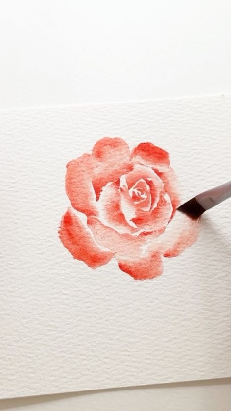 Kawai | Watercolour • Lettering | Painting a rose using an angular brush 🌹 Going back to basics as I haven’t painted in ages. Failed the leaf at the end… | Instagram Watercolour Flowers Tutorial, Watercolour Flowers Painting, Painting A Rose, Watercolour Lettering, Abstract Watercolor Paintings Tutorials, Lettering Painting, Watercolour Roses, Chinese Painting Flowers, Learn Watercolor Painting