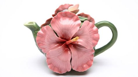 Hibiscus Flower Tea, Teapots Unique, Cast Iron Tea Pot, Tea Party Decorations, China Tea Sets, Pink Orchids, Porcelain Teapot, Porcelain Flowers, Flower Tea