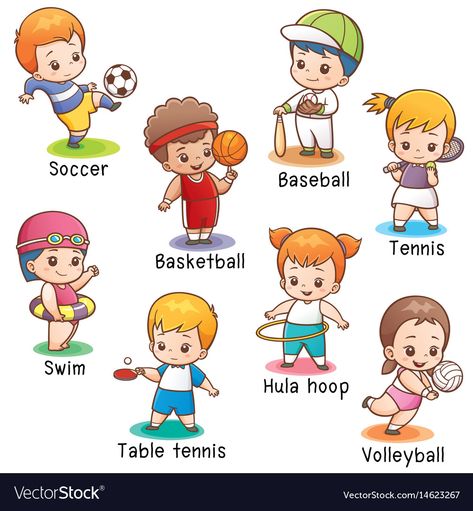 Vocabulary sport character Royalty Free Vector Image Learning English For Kids, English Worksheets For Kids, English Vocab, Kids English, English Lessons For Kids, English Activities, Learn English Vocabulary, English Study, English Vocabulary Words