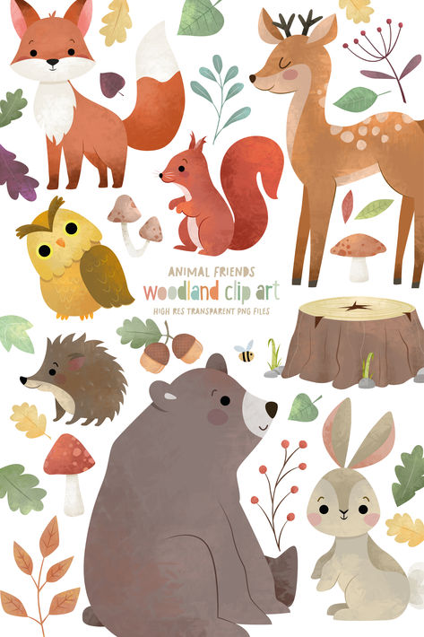 Woodland animal clipart Woodland Animals Illustration, Librarian Ideas, Forest Animals Illustration, Hey Sunshine, Animal Illustration Kids, Woodland Illustration, Wood Illustration, Forest Drawing, Winter Art Projects