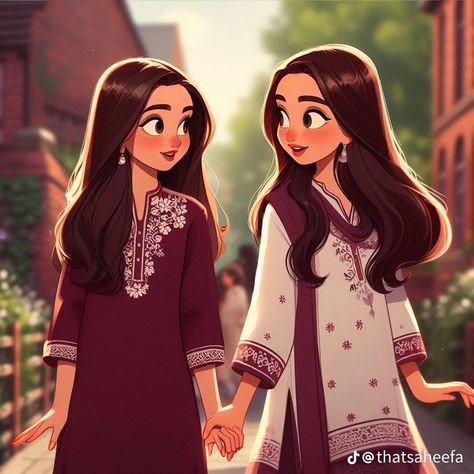 Pfp Indian, Besties Pictures, Best Friends Cartoon, Friends Illustration, Sister Pictures, Friend Cartoon, Friends Image, Drawings Of Friends, Cute Couple Cartoon