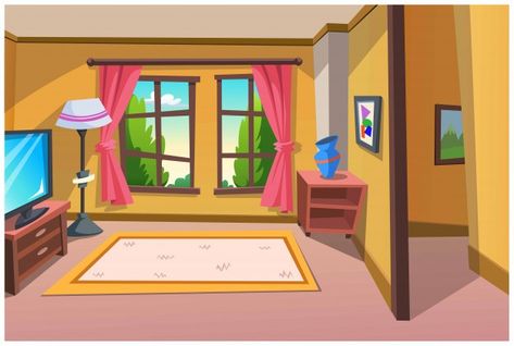 Room for relaxation in the house. Premiu... | Premium Vector #Freepik #vector #house #cartoon #room #morning Background Of House, Cartoon Background Photo, 2d Cartoon Background, Cartoon House Animation, Cartoon Room Background, Home Cartoon Houses, Animated Cartoon Background, Cartoon Home Background, Cartoon Background House