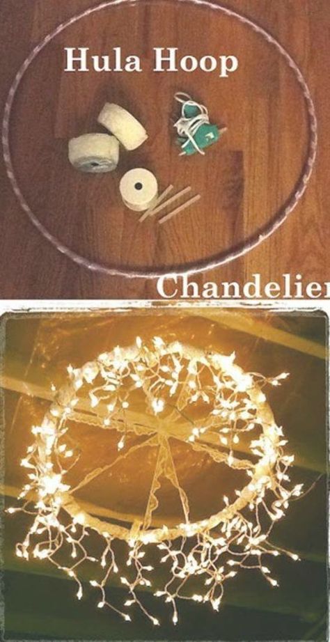 Hula Hoop Chandelier, Hoop Chandelier, Lights For Room, Chandelier Decorations, 23 Birthday, Easy Diy Ideas, Deco Champetre, Diy Decoracion, Wedding Chandelier